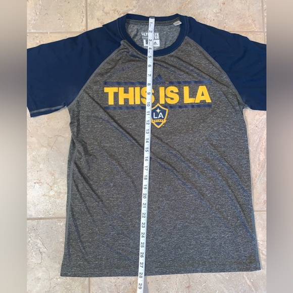Adidas LA Galaxy This Is LA Athletic MLS Soccer Tee Mens Size L Gray and Navy - Picture 10 of 10
